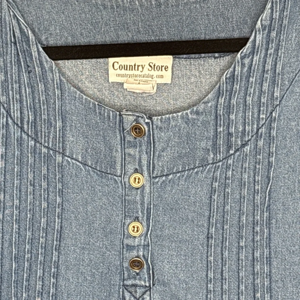 Country Store Modest Dress Women's Large Embroidered Denim Cottagecore Trad Farm - Picture 3 of 10